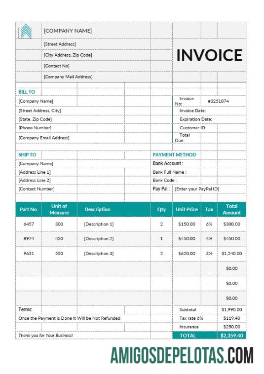 realista Modelo básico de fatura pró-forma